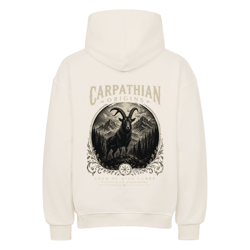 CARPATHIAN ORIGINS Hoodie in Natural Raw mit großem Ziegen- und Karpaten-Backprint