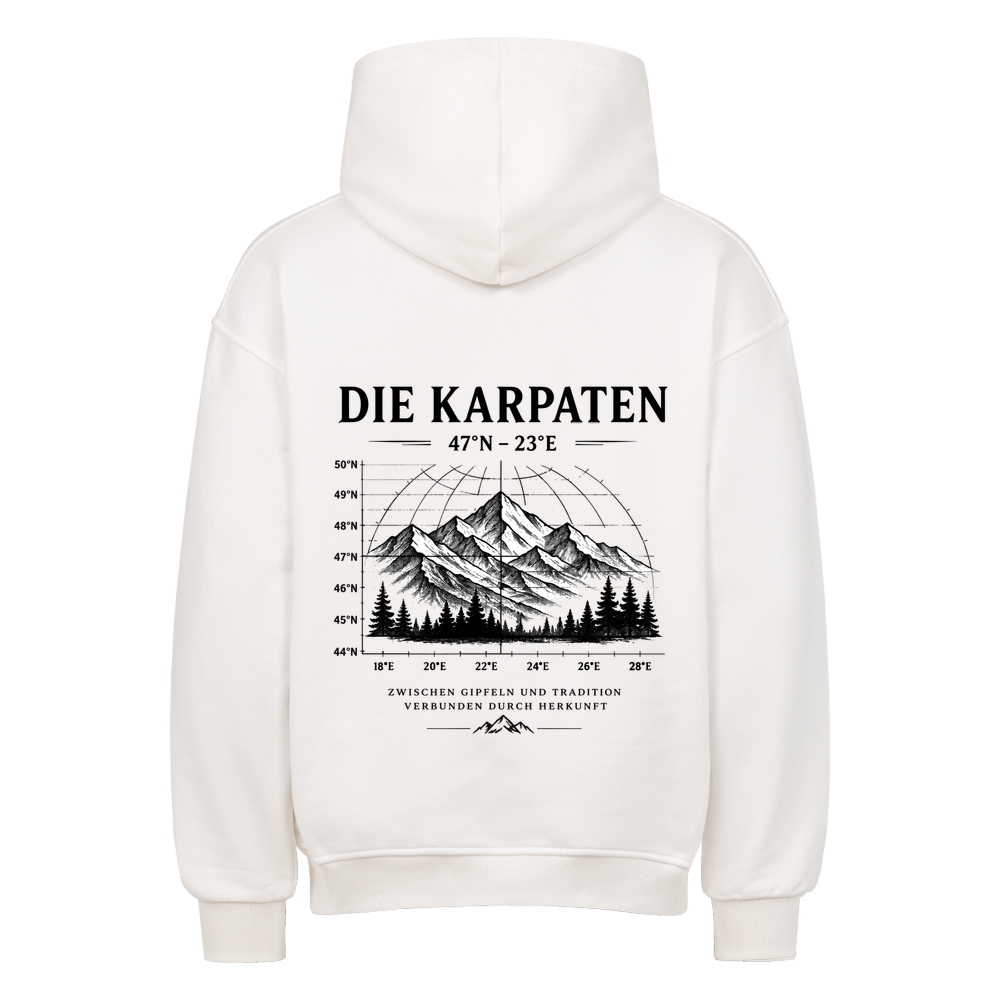 DIE KARPATEN Heavyweight Oversized Hoodie in Weiß mit topografischem Bergkarten-Backprint