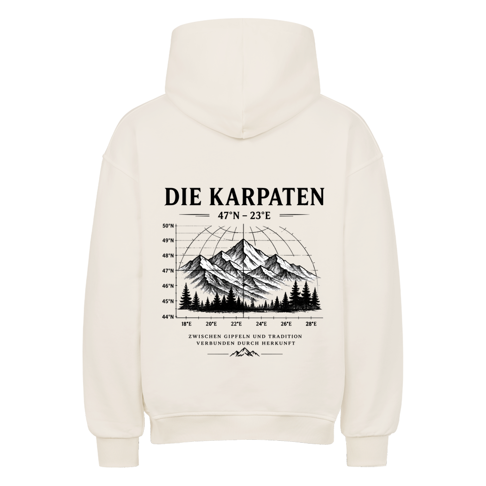 DIE KARPATEN Heavyweight Oversized Hoodie in Natural Raw mit topografischem Bergkarten-Backprint