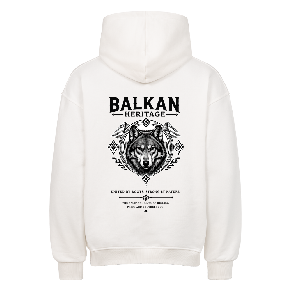 BALKAN HERITAGE Heavyweight Oversized Hoodie in Weiß mit Wolf-Backprint