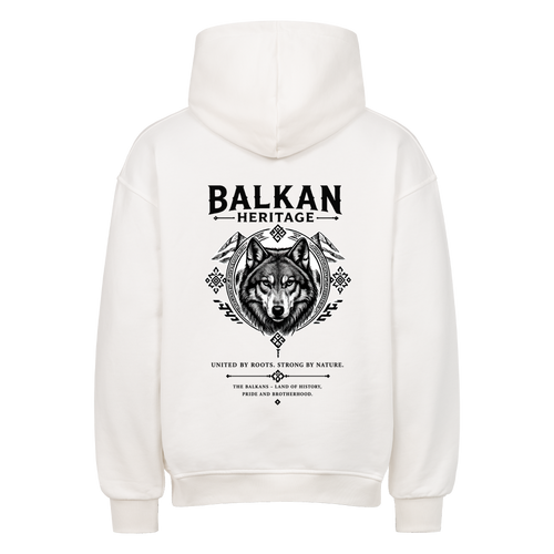 BALKAN HERITAGE Heavyweight Oversized Hoodie in Weiß mit Wolf-Backprint