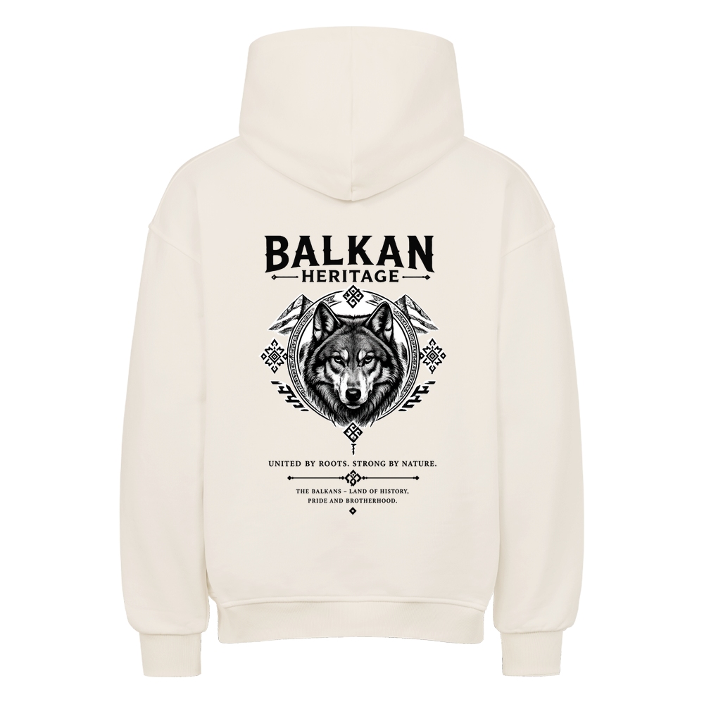 BALKAN HERITAGE Heavyweight Oversized Hoodie in Natural Raw mit Wolf-Backprint