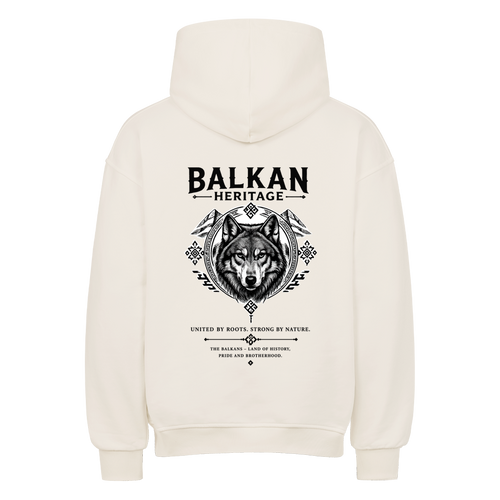 BALKAN HERITAGE Heavyweight Oversized Hoodie in Natural Raw mit Wolf-Backprint