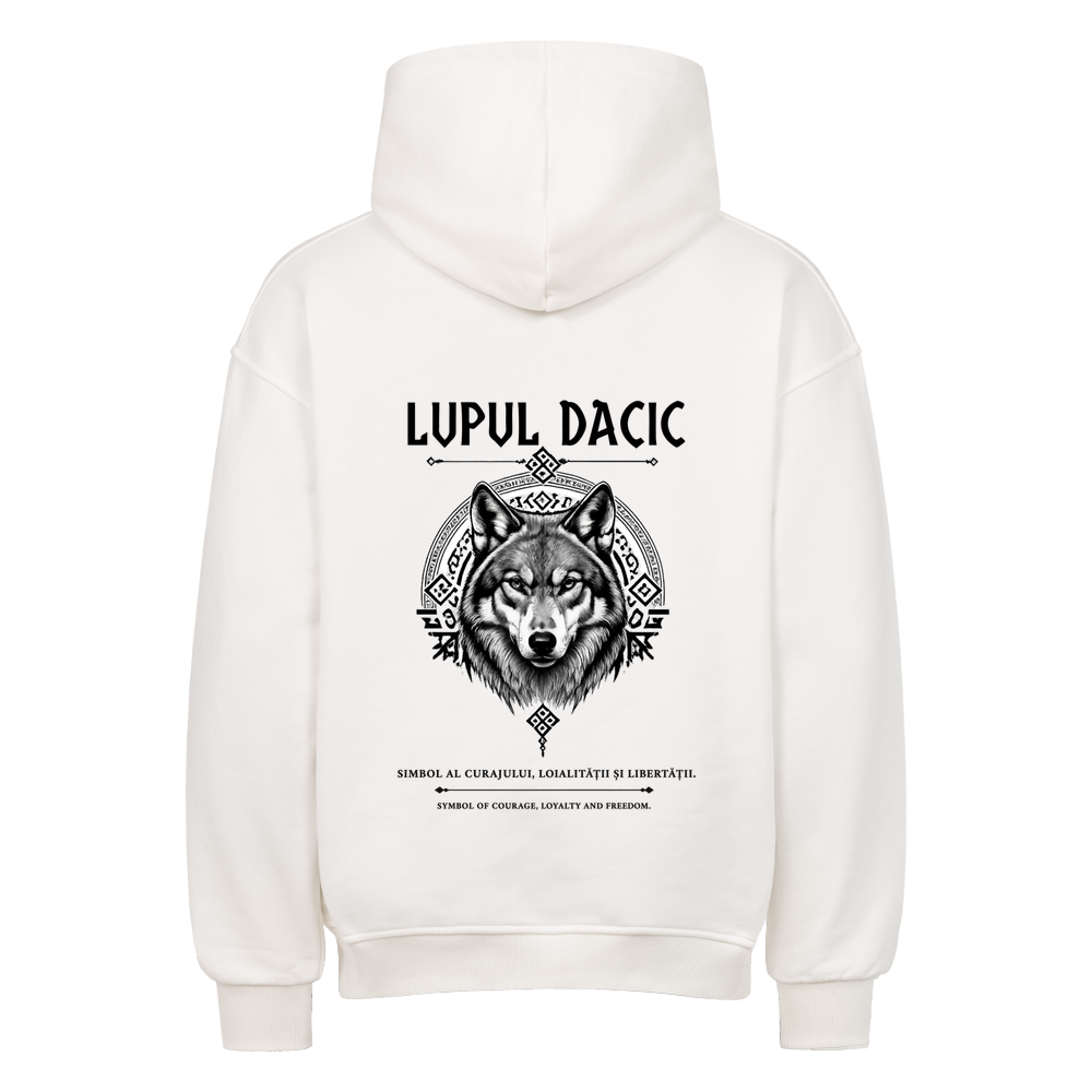 LUPUL DACIC Heavyweight Oversized Hoodie in Weiß mit dakischem Wolf-Backprint