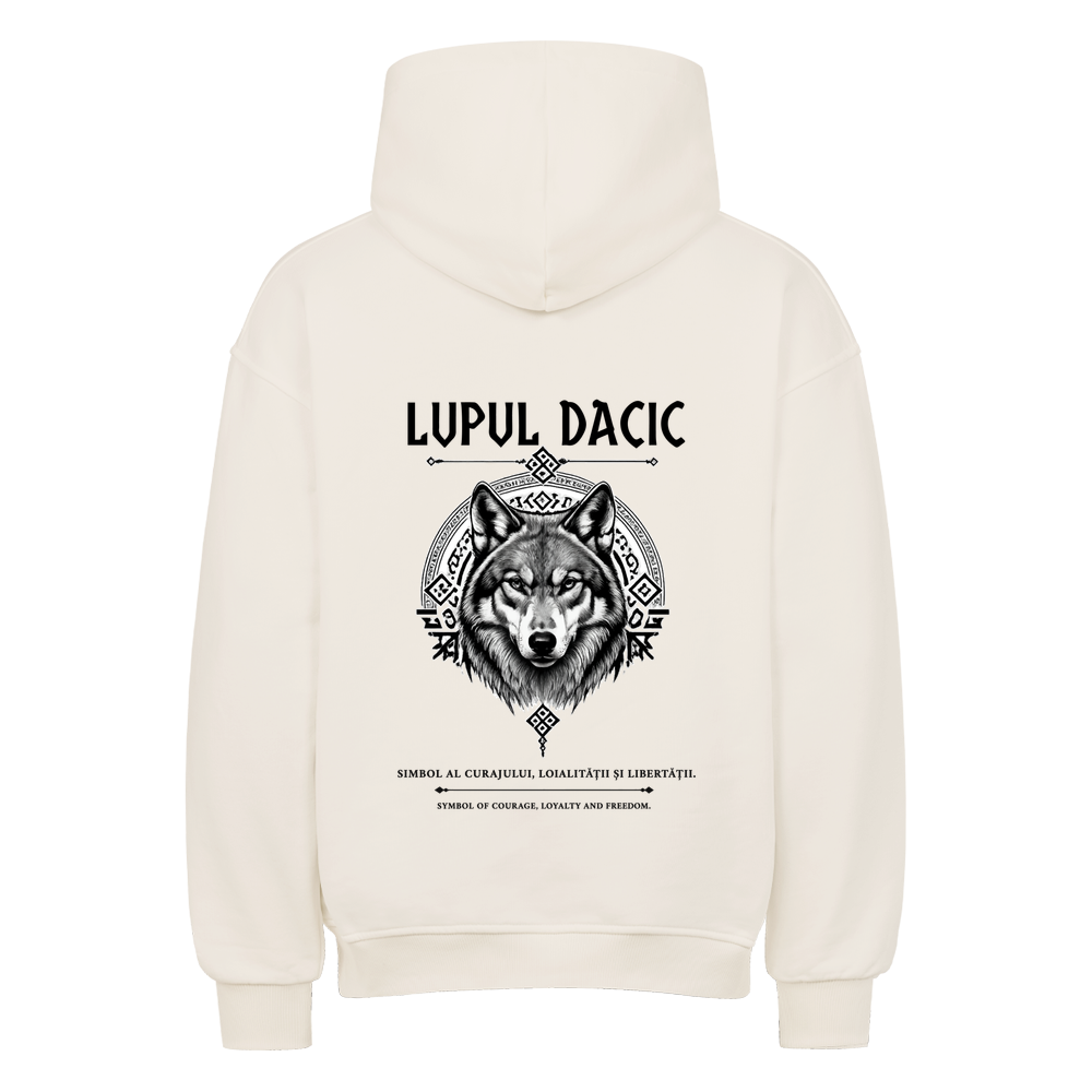 LUPUL DACIC Heavyweight Oversized Hoodie in Natural Raw mit dakischem Wolf-Backprint