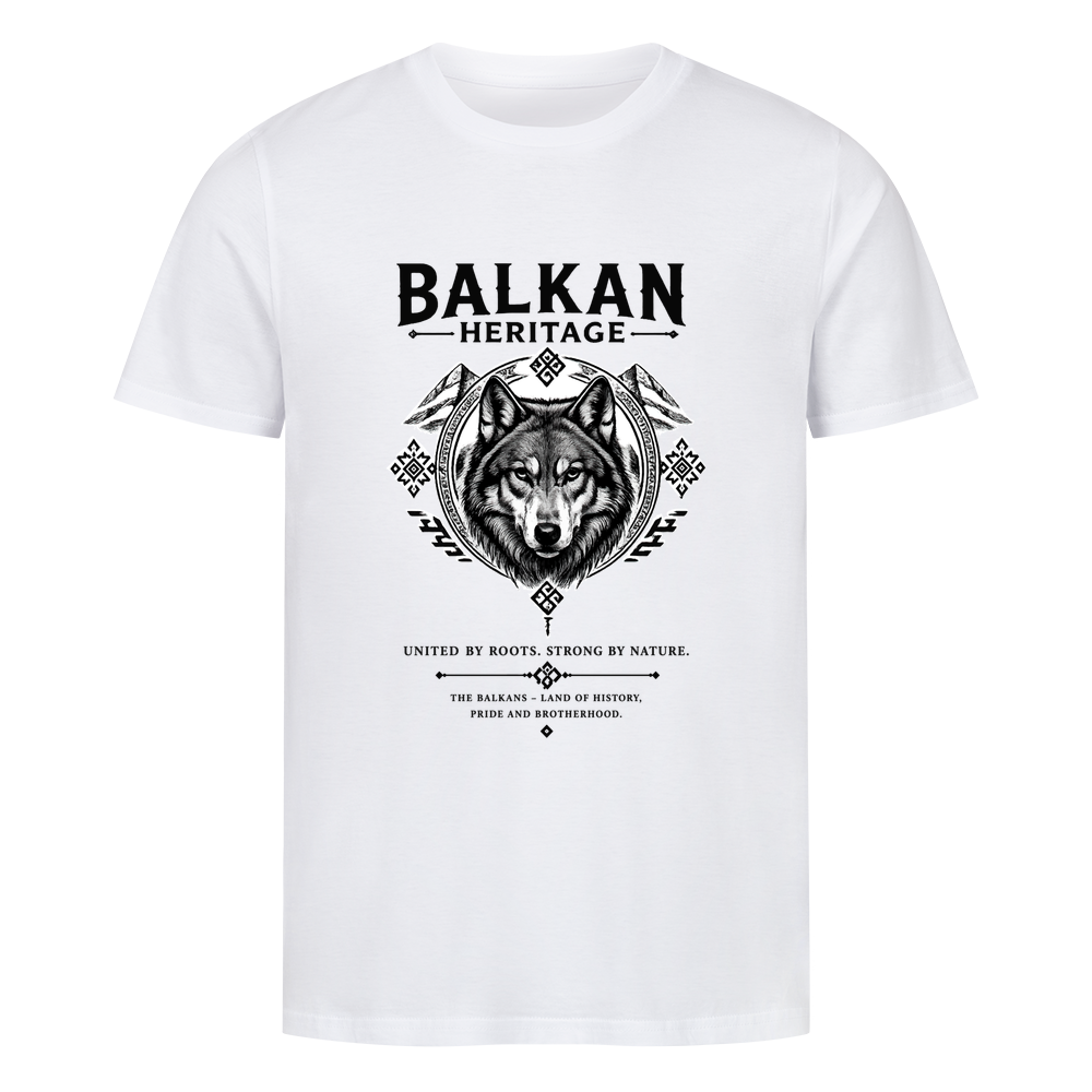 BALKAN HERITAGE Premium Organic T-Shirt in Weiß mit großem Wolf-Frontprint
