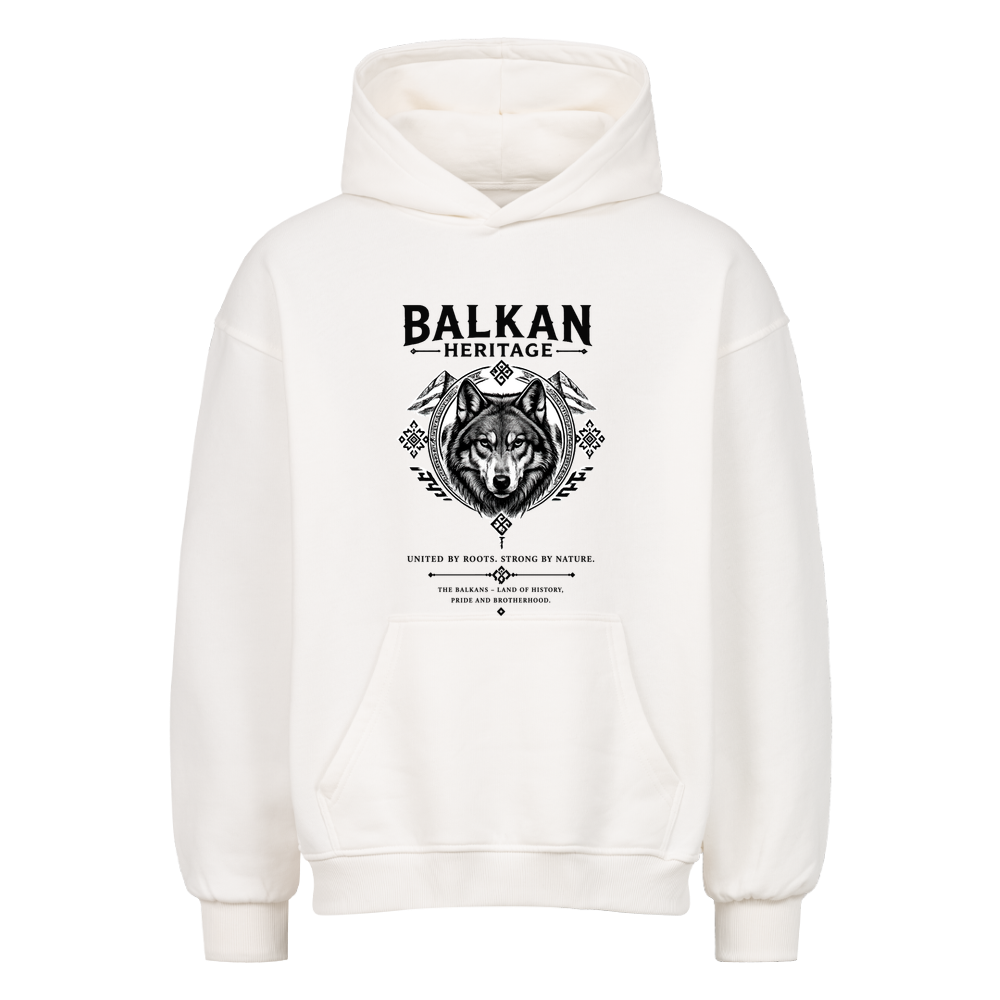 Balkan Heritage Wolf Oversized Hoodie in Weiß mit großem Wolf-Frontprint