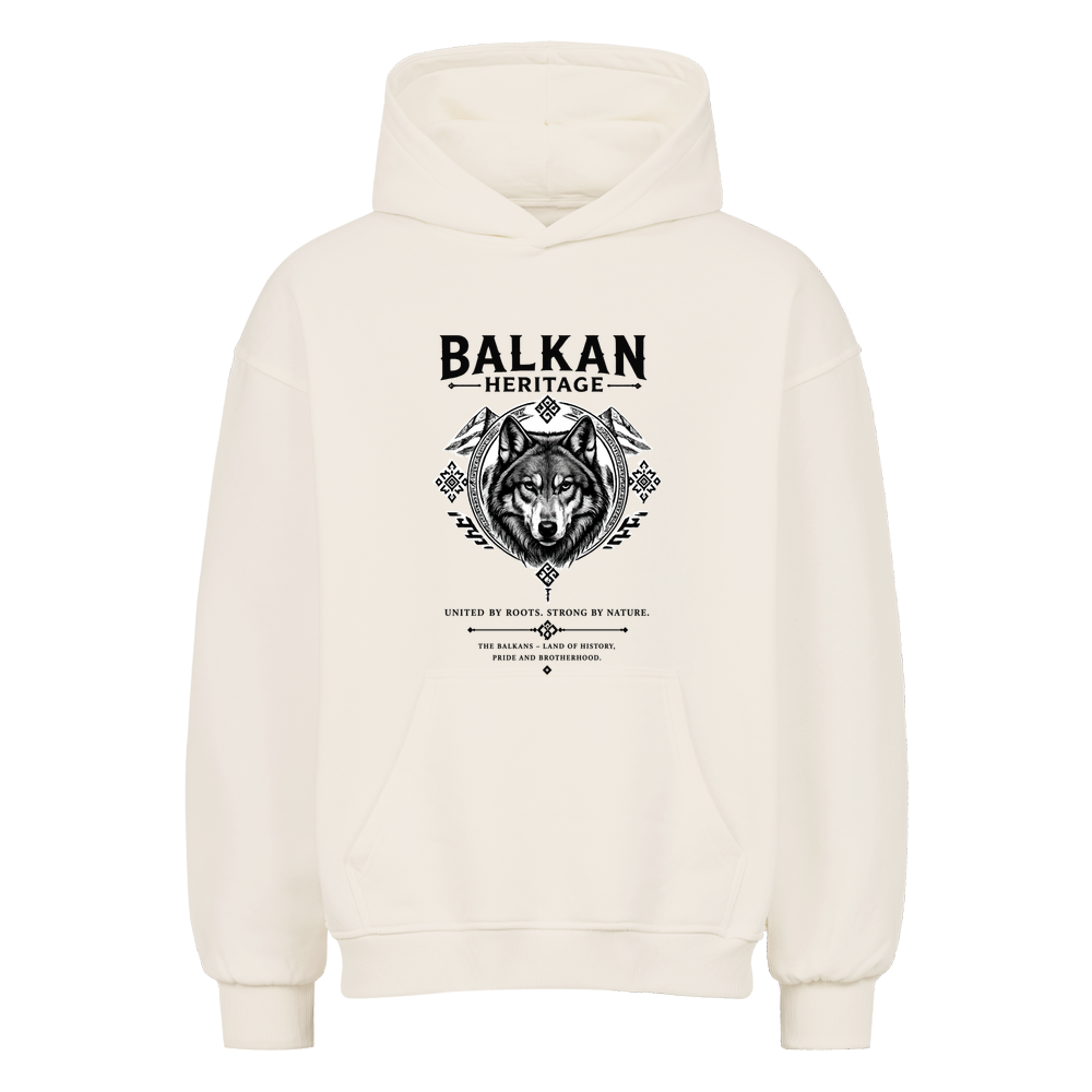 Balkan Heritage Wolf Oversized Hoodie in Natural Raw mit großem Wolf-Frontprint