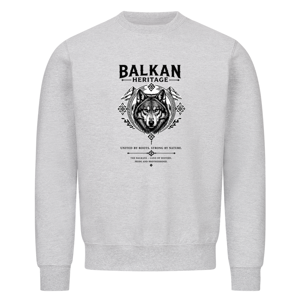 BALKAN HERITAGE Wolf Sweatshirt in Heather Grey mit Frontprint