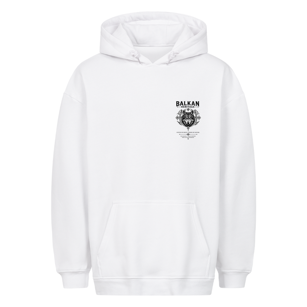 BALKAN HERITAGE Wolf Hoodie in Weiß mit kleinem Wolf-Brustprint links
