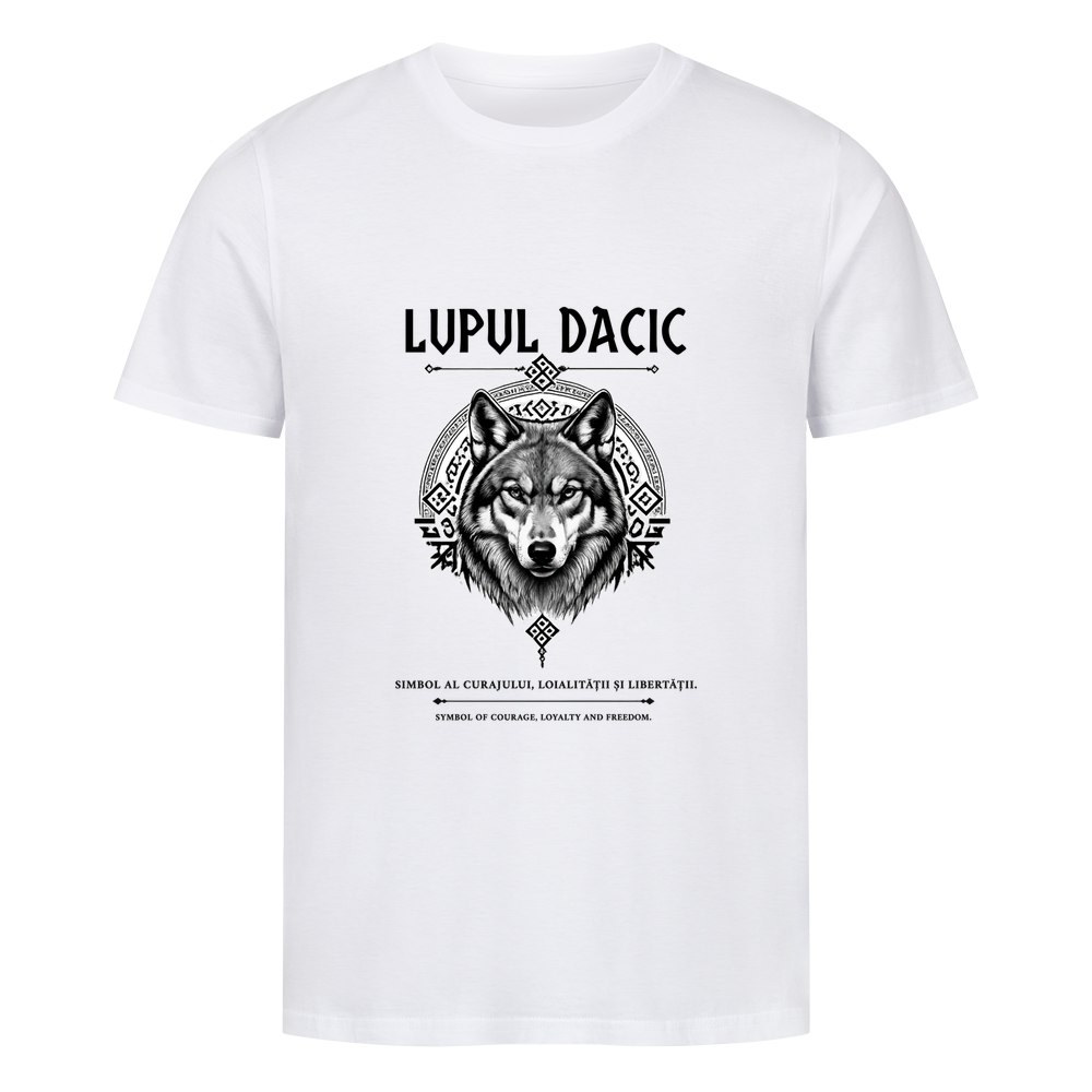 Lupul Dacic Premium Organic Unisex T-Shirt in Weiß mit dakischem Wolf-Frontprint