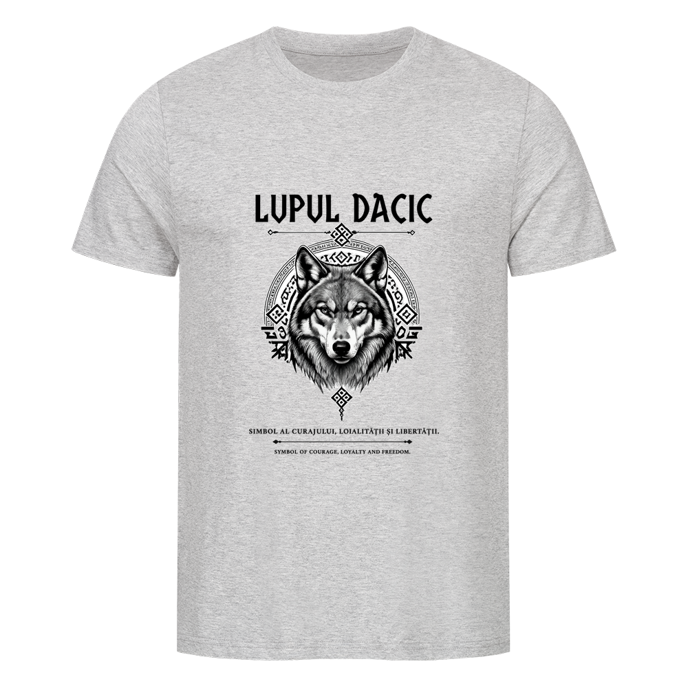 Lupul Dacic Premium Organic Unisex T-Shirt in Heather Grey mit dakischem Wolf-Frontprint