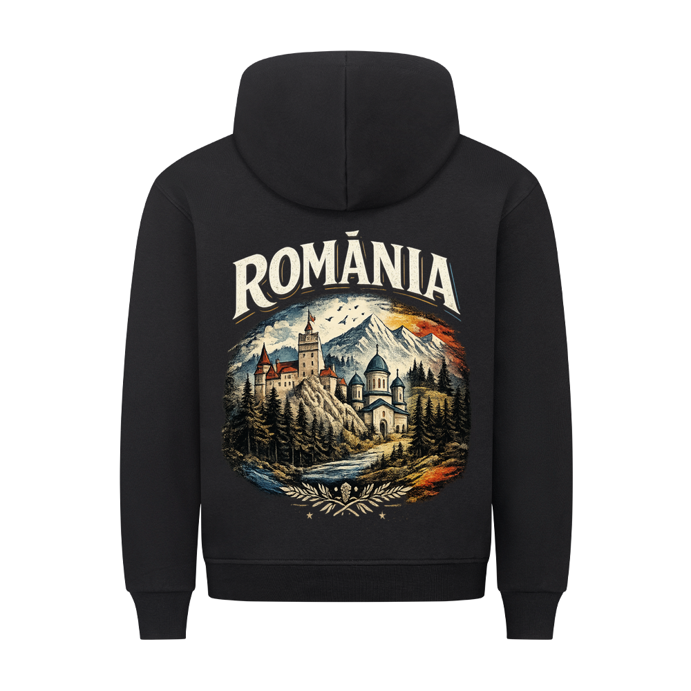 ROMÂNIA Heritage Oversized Hoodie in Schwarz – Premium Rumänien Streetwear von CAPRANOIRLAB
