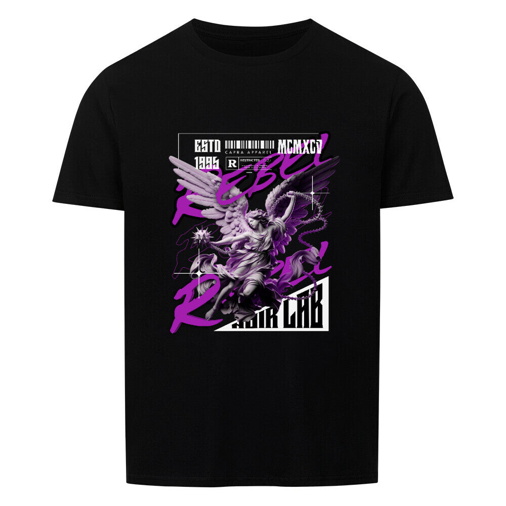 Schwarzes Unisex T-Shirt mit lila Engel-Design – VACANCY Streetwear von CapraNoirLab