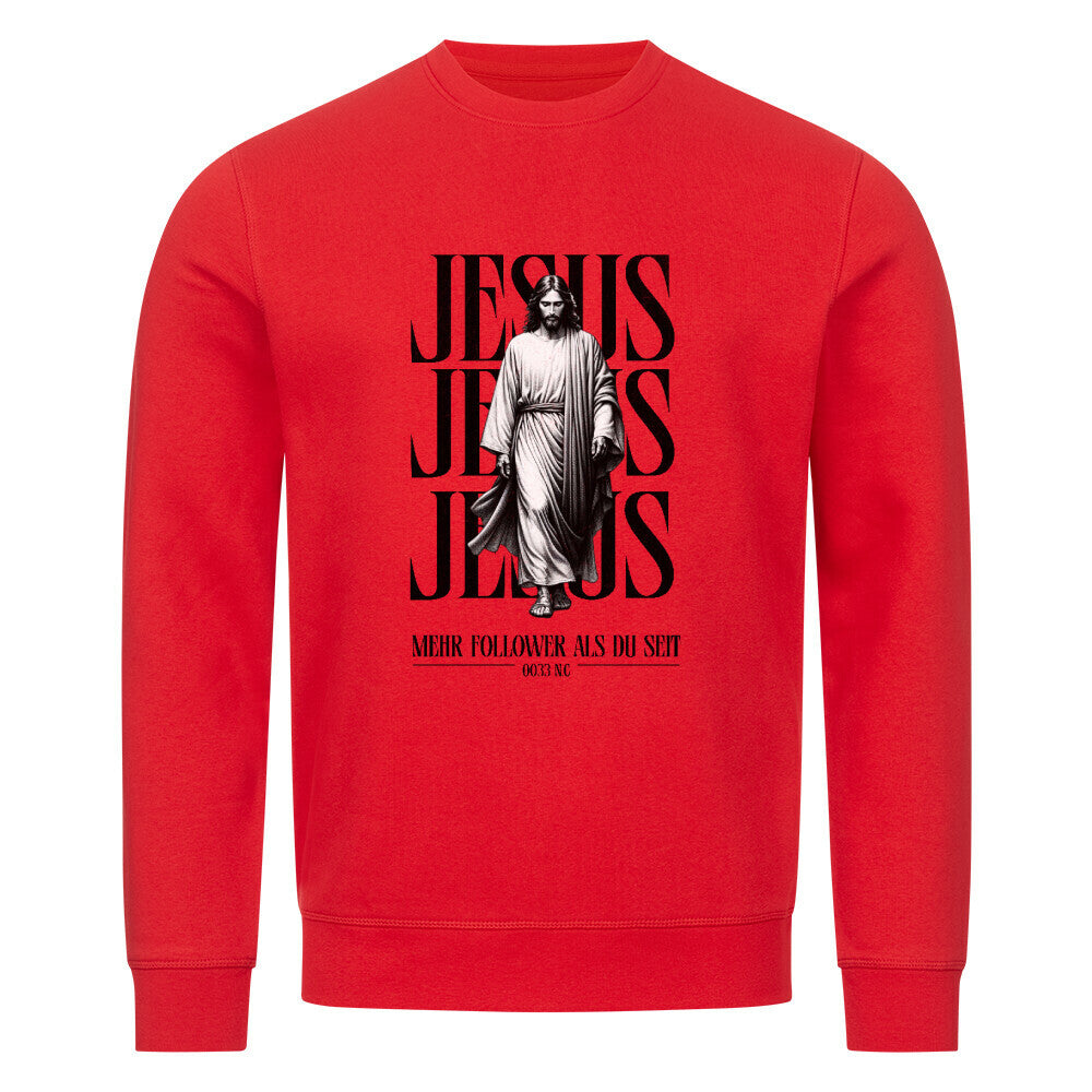 Rotes Jesus Sweatshirt mit kontraststarkem Jesus-Print – Unisex Streetwear-Pullover von CapraNoirLab