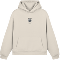 BALKAN HERITAGE Wolf Fluffy Boxcut Hoodie in White Sand mit kleiner Wolf-Stickerei mittig