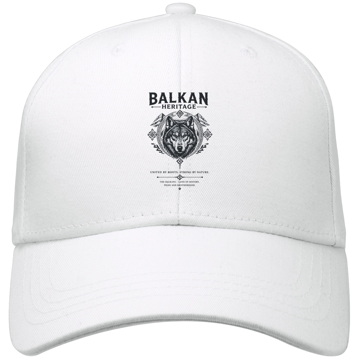 BALKAN HERITAGE Wolf Organic Cap in Weiß mit gesticktem Wolf-Motiv auf der Vorderseite