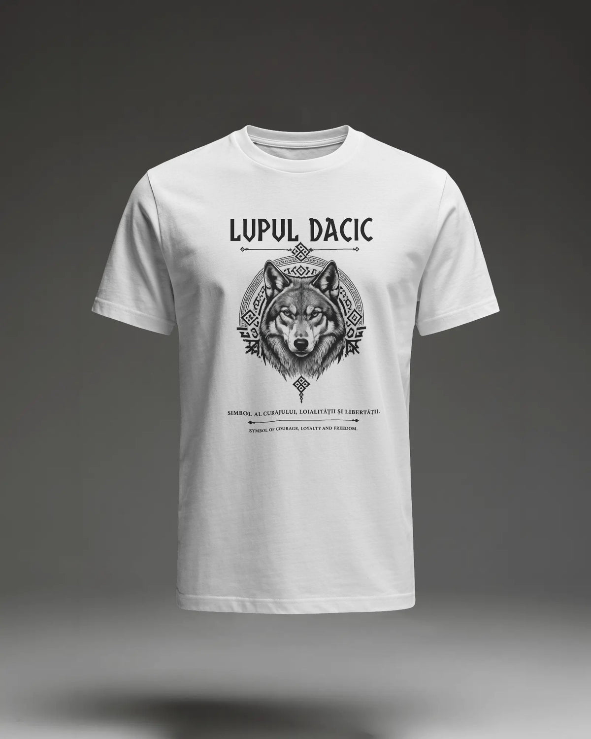 Lupul Dacic Organic Unisex T-Shirt mit zentralem dakischem Wolf-Frontprint